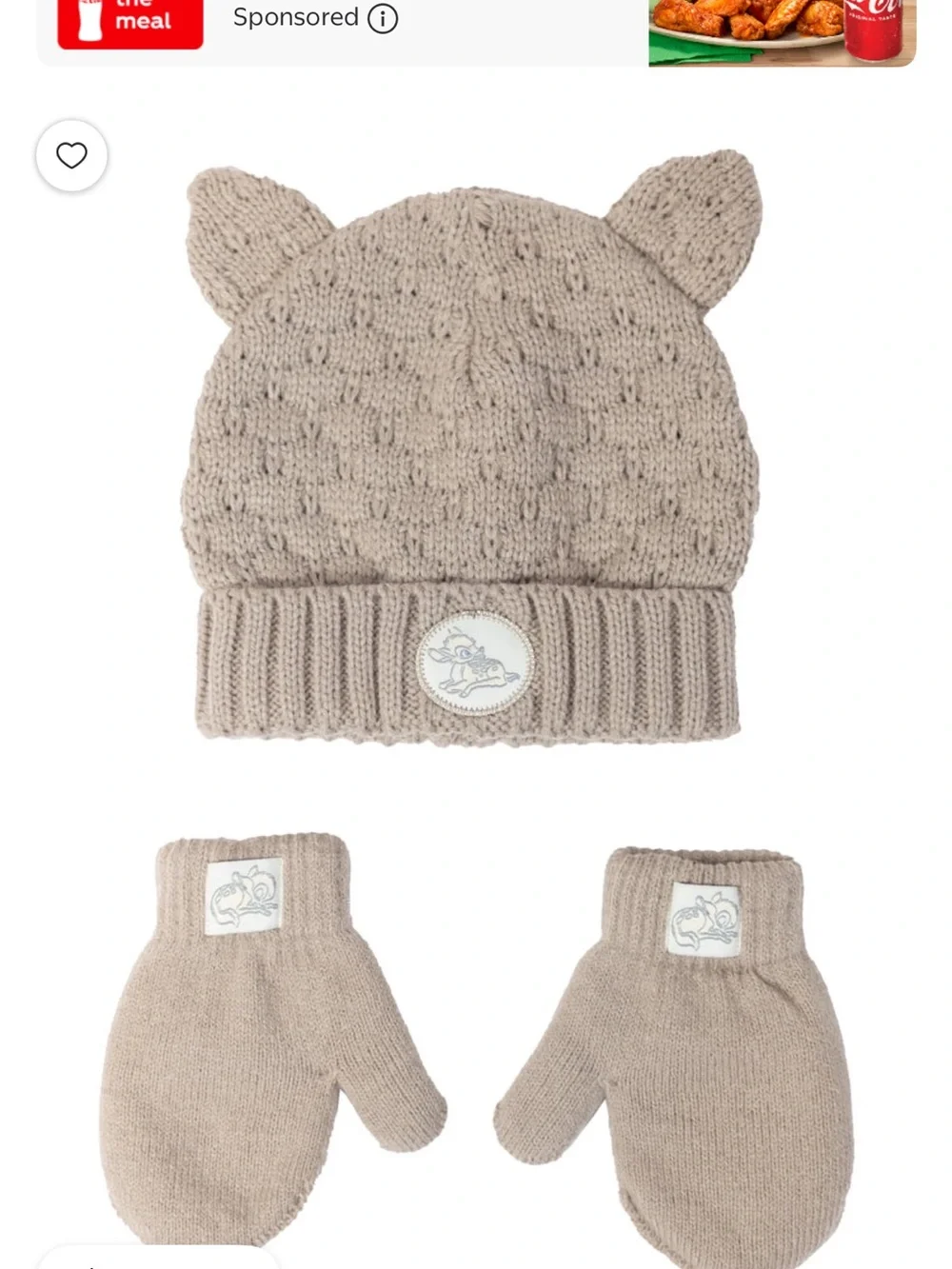 Disney Baby Tan Knit Beanie with Matching Mittens